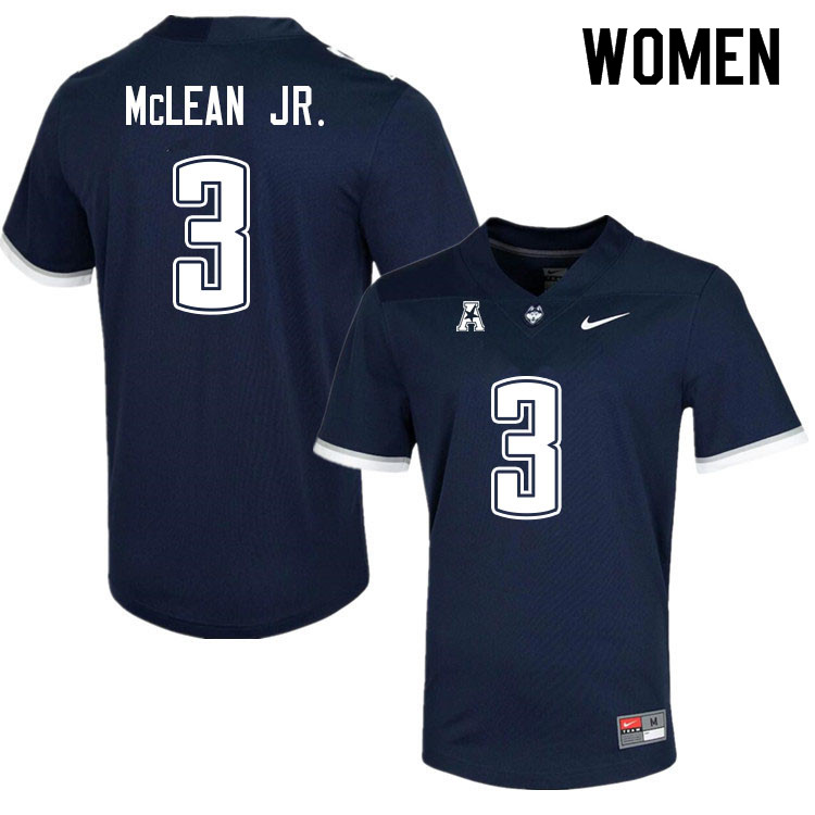 Women #3 Deon Mclean Jr. Uconn Huskies College Football Jerseys Sale-Navy - Click Image to Close